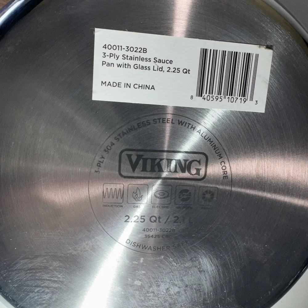 VIKING 3 Ply Stainless Steel Saucepan 2.25 Qt NEW Glass Lid Vent Inudction